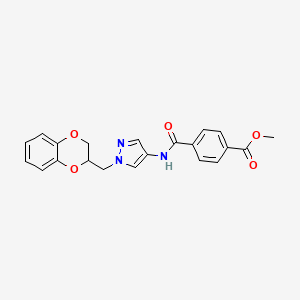 molecular formula C21H19N3O5 B2804393 methyl 4-({1-[(2,3-dihydro-1,4-benzodioxin-2-yl)methyl]-1H-pyrazol-4-yl}carbamoyl)benzoate CAS No. 1797023-10-9