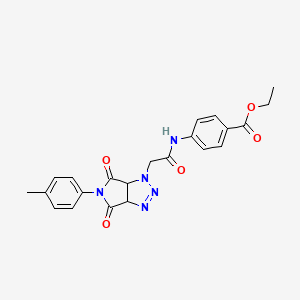 molecular formula C22H21N5O5 B2804453 ethyl 4-{2-[5-(4-methylphenyl)-4,6-dioxo-1H,3aH,4H,5H,6H,6aH-pyrrolo[3,4-d][1,2,3]triazol-1-yl]acetamido}benzoate CAS No. 1024310-85-7