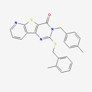molecular formula C25H21N3OS2 B2804552 5-[(4-methylphenyl)methyl]-4-[(2-methylphenyl)methylsulfanyl]-8-thia-3,5,10-triazatricyclo[7.4.0.02,7]trideca-1(9),2(7),3,10,12-pentaen-6-one CAS No. 1223851-21-5