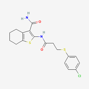 molecular formula C18H19ClN2O2S2 B2804556 2-(3-((4-Chlorophenyl)thio)propanamido)-4,5,6,7-tetrahydrobenzo[b]thiophene-3-carboxamide CAS No. 763097-83-2