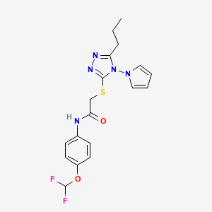 molecular formula C18H19F2N5O2S B2804559 N-[4-(difluoromethoxy)phenyl]-2-{[5-propyl-4-(1H-pyrrol-1-yl)-4H-1,2,4-triazol-3-yl]sulfanyl}acetamide CAS No. 896296-08-5