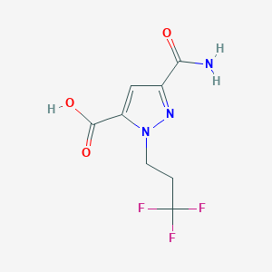 molecular formula C8H8F3N3O3 B2804586 3-carbamoyl-1-(3,3,3-trifluoropropyl)-1H-pyrazole-5-carboxylic acid CAS No. 1946822-71-4