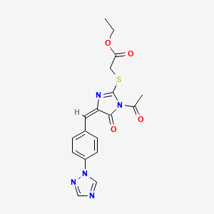 molecular formula C18H17N5O4S B2804599 ethyl 2-{[(4E)-1-acetyl-5-oxo-4-{[4-(1H-1,2,4-triazol-1-yl)phenyl]methylidene}-4,5-dihydro-1H-imidazol-2-yl]sulfanyl}acetate CAS No. 860784-27-6