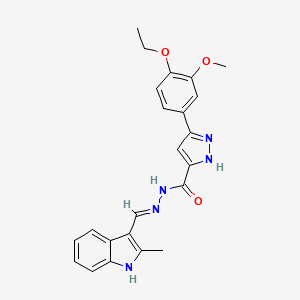 molecular formula C23H23N5O3 B2804602 (E)-3-(4-ethoxy-3-methoxyphenyl)-N'-((2-methyl-1H-indol-3-yl)methylene)-1H-pyrazole-5-carbohydrazide CAS No. 1285537-65-6