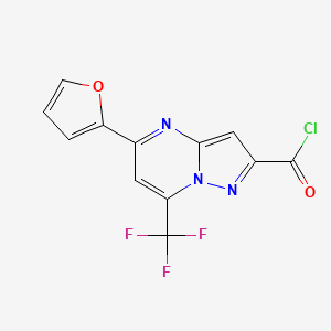 molecular formula C12H5ClF3N3O2 B2804623 5-(Furan-2-yl)-7-(trifluoromethyl)pyrazolo[1,5-a]pyrimidine-2-carbonyl chloride CAS No. 848422-53-7