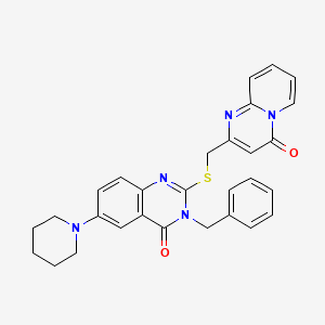 molecular formula C29H27N5O2S B2804688 3-benzyl-2-[({4-oxo-4H-pyrido[1,2-a]pyrimidin-2-yl}methyl)sulfanyl]-6-(piperidin-1-yl)-3,4-dihydroquinazolin-4-one CAS No. 896702-11-7