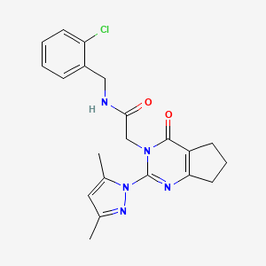 molecular formula C21H22ClN5O2 B2804694 N-(2-chlorobenzyl)-2-(2-(3,5-dimethyl-1H-pyrazol-1-yl)-4-oxo-4,5,6,7-tetrahydro-3H-cyclopenta[d]pyrimidin-3-yl)acetamide CAS No. 1006861-17-1