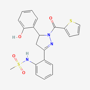molecular formula C21H19N3O4S2 B2804695 N-{2-[5-(2-hydroxyphenyl)-1-(thiophene-2-carbonyl)-4,5-dihydro-1H-pyrazol-3-yl]phenyl}methanesulfonamide CAS No. 921043-18-7