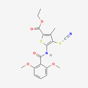 molecular formula C18H18N2O5S2 B2804697 ethyl 4-(cyanosulfanyl)-5-(2,6-dimethoxybenzamido)-3-methylthiophene-2-carboxylate CAS No. 681164-04-5
