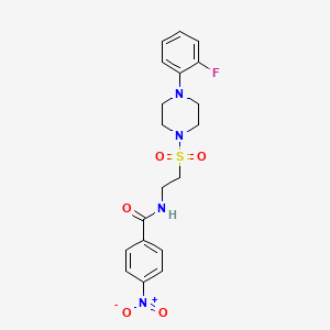 molecular formula C19H21FN4O5S B2804759 N-(2-((4-(2-fluorophenyl)piperazin-1-yl)sulfonyl)ethyl)-4-nitrobenzamide CAS No. 897613-64-8