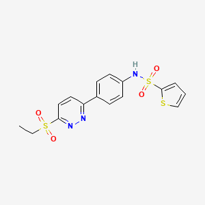 molecular formula C16H15N3O4S3 B2804764 N-{4-[6-(ethanesulfonyl)pyridazin-3-yl]phenyl}thiophene-2-sulfonamide CAS No. 921558-56-7