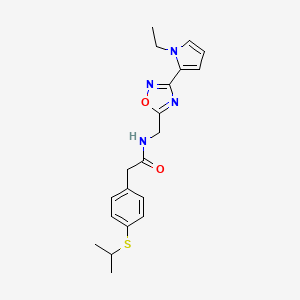 molecular formula C20H24N4O2S B2804794 N-((3-(1-ethyl-1H-pyrrol-2-yl)-1,2,4-oxadiazol-5-yl)methyl)-2-(4-(isopropylthio)phenyl)acetamide CAS No. 2034409-79-3