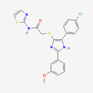 molecular formula C21H17ClN4O2S2 B2804806 2-{[5-(4-CHLOROPHENYL)-2-(3-METHOXYPHENYL)-1H-IMIDAZOL-4-YL]SULFANYL}-N-(1,3-THIAZOL-2-YL)ACETAMIDE CAS No. 901259-01-6