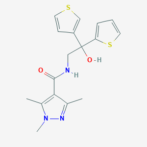molecular formula C17H19N3O2S2 B2804809 N-(2-hydroxy-2-(thiophen-2-yl)-2-(thiophen-3-yl)ethyl)-1,3,5-trimethyl-1H-pyrazole-4-carboxamide CAS No. 2034620-95-4