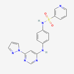 molecular formula C18H15N7O2S B2804836 N-(4-((6-(1H-pyrazol-1-yl)pyrimidin-4-yl)amino)phenyl)pyridine-3-sulfonamide CAS No. 1206990-69-3