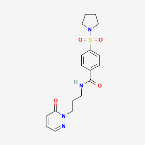 molecular formula C18H22N4O4S B2804840 N-(3-(6-oxopyridazin-1(6H)-yl)propyl)-4-(pyrrolidin-1-ylsulfonyl)benzamide CAS No. 1203313-98-7