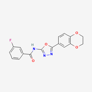 molecular formula C17H12FN3O4 B2804843 N-[5-(2,3-dihydro-1,4-benzodioxin-6-yl)-1,3,4-oxadiazol-2-yl]-3-fluorobenzamide CAS No. 862808-19-3