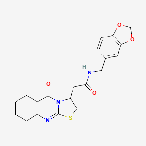 molecular formula C20H21N3O4S B2804851 N-[(2H-1,3-benzodioxol-5-yl)methyl]-2-{5-oxo-2H,3H,5H,6H,7H,8H,9H-[1,3]thiazolo[2,3-b]quinazolin-3-yl}acetamide CAS No. 1021024-70-3