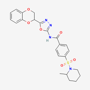 molecular formula C23H24N4O6S B2804868 N-(5-(2,3-dihydrobenzo[b][1,4]dioxin-2-yl)-1,3,4-oxadiazol-2-yl)-4-((2-methylpiperidin-1-yl)sulfonyl)benzamide CAS No. 862809-41-4