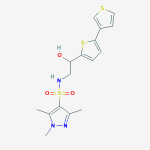 molecular formula C16H19N3O3S3 B2804878 N-(2-([2,3'-bithiophen]-5-yl)-2-hydroxyethyl)-1,3,5-trimethyl-1H-pyrazole-4-sulfonamide CAS No. 2194965-52-9
