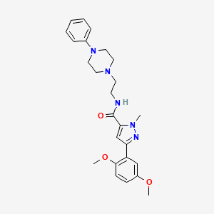 molecular formula C25H31N5O3 B2804927 3-(2,5-dimethoxyphenyl)-1-methyl-N-(2-(4-phenylpiperazin-1-yl)ethyl)-1H-pyrazole-5-carboxamide CAS No. 1396845-21-8