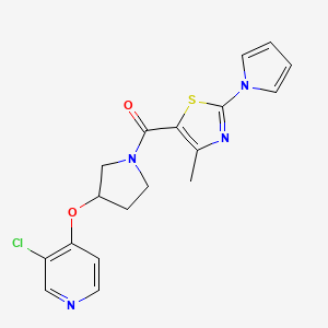 molecular formula C18H17ClN4O2S B2804934 (3-((3-chloropyridin-4-yl)oxy)pyrrolidin-1-yl)(4-methyl-2-(1H-pyrrol-1-yl)thiazol-5-yl)methanone CAS No. 2034314-65-1
