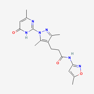 molecular formula C17H20N6O3 B2804946 3-(3,5-dimethyl-1-(4-methyl-6-oxo-1,6-dihydropyrimidin-2-yl)-1H-pyrazol-4-yl)-N-(5-methylisoxazol-3-yl)propanamide CAS No. 1170933-29-5