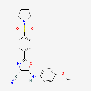molecular formula C22H22N4O4S B2804975 5-[(4-ETHOXYPHENYL)AMINO]-2-[4-(PYRROLIDINE-1-SULFONYL)PHENYL]-1,3-OXAZOLE-4-CARBONITRILE CAS No. 941245-42-7