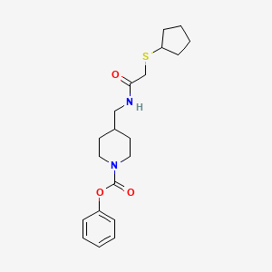 molecular formula C20H28N2O3S B2805018 Phenyl 4-((2-(cyclopentylthio)acetamido)methyl)piperidine-1-carboxylate CAS No. 1448047-55-9