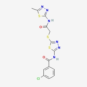 molecular formula C14H11ClN6O2S3 B2805061 3-chloro-N-[5-({[(5-methyl-1,3,4-thiadiazol-2-yl)carbamoyl]methyl}sulfanyl)-1,3,4-thiadiazol-2-yl]benzamide CAS No. 392319-10-7