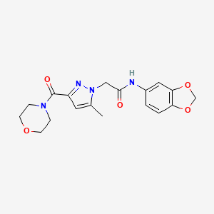 molecular formula C18H20N4O5 B2805083 N-(2H-1,3-benzodioxol-5-yl)-2-[5-methyl-3-(morpholine-4-carbonyl)-1H-pyrazol-1-yl]acetamide CAS No. 1171656-21-5