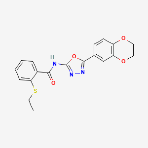 molecular formula C19H17N3O4S B2805118 N-[5-(2,3-dihydro-1,4-benzodioxin-6-yl)-1,3,4-oxadiazol-2-yl]-2-(ethylsulfanyl)benzamide CAS No. 886918-13-4