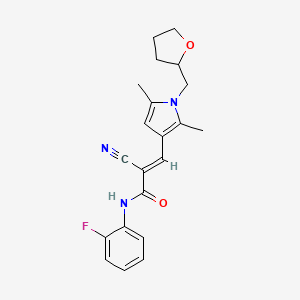(E)-2-Cyano-3-[2,5-dimethyl-1-(oxolan-2-ylmethyl)pyrrol-3-yl]-N-(2-fluorophenyl)prop-2-enamide