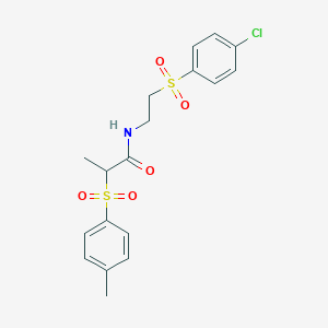 molecular formula C18H20ClNO5S2 B2805147 N-{2-[(4-chlorophenyl)sulfonyl]ethyl}-2-[(4-methylphenyl)sulfonyl]propanamide CAS No. 860609-56-9