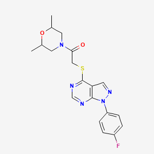 molecular formula C19H20FN5O2S B2805175 1-(2,6-dimethylmorpholin-4-yl)-2-{[1-(4-fluorophenyl)-1H-pyrazolo[3,4-d]pyrimidin-4-yl]sulfanyl}ethan-1-one CAS No. 872860-14-5