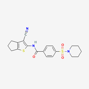 molecular formula C20H21N3O3S2 B2805384 N-{3-cyano-4H,5H,6H-cyclopenta[b]thiophen-2-yl}-4-(piperidine-1-sulfonyl)benzamide CAS No. 312917-45-6