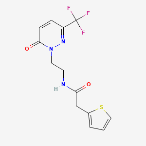molecular formula C13H12F3N3O2S B2805401 N-{2-[6-oxo-3-(trifluoromethyl)-1,6-dihydropyridazin-1-yl]ethyl}-2-(thiophen-2-yl)acetamide CAS No. 2415509-71-4