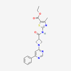 molecular formula C21H21N5O3S B2805435 Ethyl 4-methyl-2-(1-(6-phenylpyrimidin-4-yl)azetidine-3-carboxamido)thiazole-5-carboxylate CAS No. 2034258-23-4