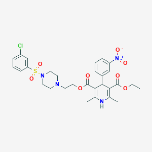 molecular formula C29H33ClN4O8S B280544 3-(2-{4-[(3-Chlorophenyl)sulfonyl]-1-piperazinyl}ethyl) 5-ethyl 4-{3-nitrophenyl}-2,6-dimethyl-1,4-dihydro-3,5-pyridinedicarboxylate 