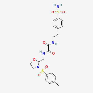 molecular formula C21H26N4O7S2 B2805468 N'-[[3-(4-methylphenyl)sulfonyl-2-oxazolidinyl]methyl]-N-[2-(4-sulfamoylphenyl)ethyl]oxamide CAS No. 874806-00-5