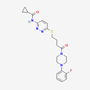 molecular formula C22H26FN5O2S B2805560 N-(6-((4-(4-(2-fluorophenyl)piperazin-1-yl)-4-oxobutyl)thio)pyridazin-3-yl)cyclopropanecarboxamide CAS No. 1105248-72-3