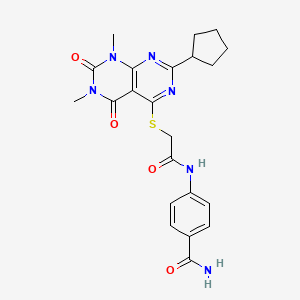 4-(2-((2-Cyclopentyl-6,8-dimethyl-5,7-dioxo-5,6,7,8-tetrahydropyrimido[4,5-d]pyrimidin-4-yl)thio)acetamido)benzamide