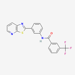 molecular formula C20H12F3N3OS B2805610 N-(3-{[1,3]Thiazolo[5,4-B]pyridin-2-YL}phenyl)-3-(trifluoromethyl)benzamide CAS No. 863589-35-9