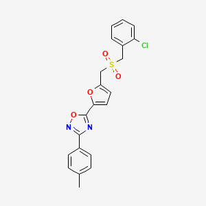 molecular formula C21H17ClN2O4S B2805676 5-(5-(((2-Chlorobenzyl)sulfonyl)methyl)furan-2-yl)-3-(p-tolyl)-1,2,4-oxadiazole CAS No. 1112444-78-6