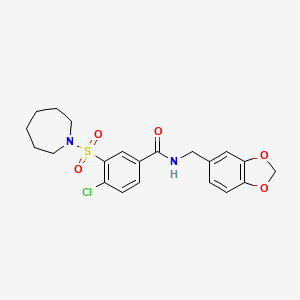 molecular formula C21H23ClN2O5S B2805687 3-(azepan-1-ylsulfonyl)-N-(1,3-benzodioxol-5-ylmethyl)-4-chlorobenzamide CAS No. 790242-80-7
