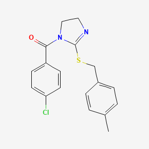 molecular formula C18H17ClN2OS B2805703 (4-chlorophenyl)(2-((4-methylbenzyl)thio)-4,5-dihydro-1H-imidazol-1-yl)methanone CAS No. 851805-07-7