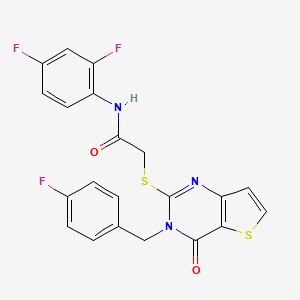 molecular formula C21H14F3N3O2S2 B2805710 N-(2,4-difluorophenyl)-2-({3-[(4-fluorophenyl)methyl]-4-oxo-3H,4H-thieno[3,2-d]pyrimidin-2-yl}sulfanyl)acetamide CAS No. 1252907-21-3