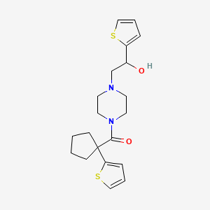 molecular formula C20H26N2O2S2 B2805730 (4-(2-Hydroxy-2-(thiophen-2-yl)ethyl)piperazin-1-yl)(1-(thiophen-2-yl)cyclopentyl)methanone CAS No. 1251687-89-4