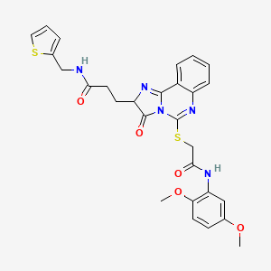 molecular formula C28H27N5O5S2 B2805734 3-[5-({[(2,5-dimethoxyphenyl)carbamoyl]methyl}sulfanyl)-3-oxo-2H,3H-imidazo[1,2-c]quinazolin-2-yl]-N-[(thiophen-2-yl)methyl]propanamide CAS No. 1104643-00-6