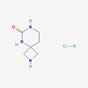 molecular formula C6H12ClN3O B2805739 2,5,7-三氮杂螺[3.5]壬酮;盐酸盐 CAS No. 2460750-02-9